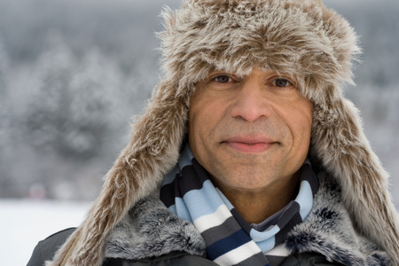 Portrait of a man wearing a deerstalker hatの写真素材