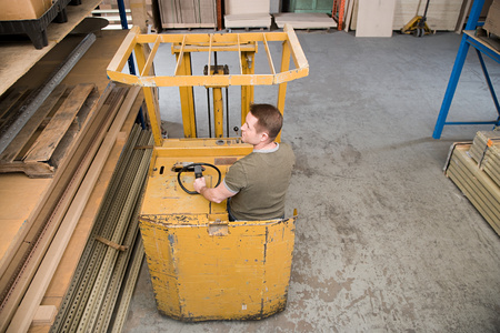 Man in forklift truckの写真素材