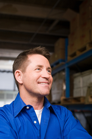 Man in a warehouseの写真素材