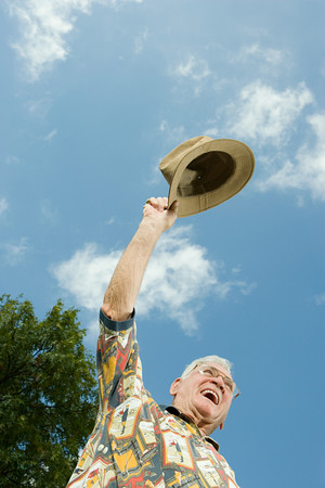 Senior man celebratingの写真素材