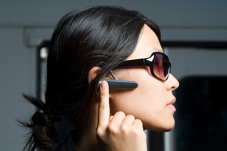 Woman wearing headsetの写真素材