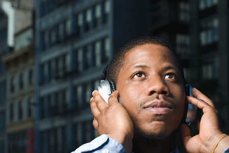 Man listening to headphonesの写真素材