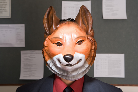 Office worker wearing a mask
