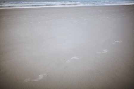 Footprints in the sand at beachの写真素材