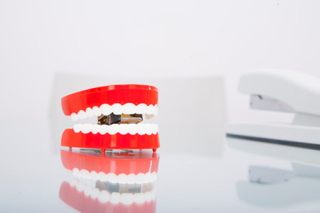 Chatter teeth on deskの写真素材