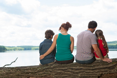 Portrait of family together in natureの写真素材