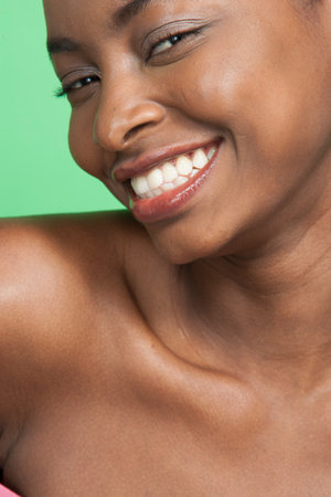 Beauty portrait of young woman in studioの写真素材