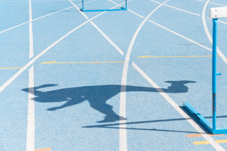 Shadow reflected on the floor of the running track of an obstacle career.の写真素材