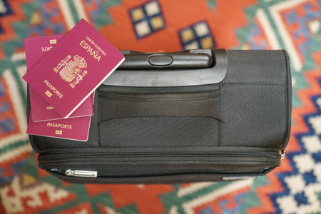 Travel suitcase prepared with the passport.