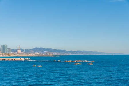 BARCELONA, SPAIN, FEBRUARY 3, 2021: Barcelona coast a sunny winter day.