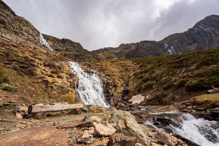 Panoramic views of the Unarre valley, from the Gola pond. Sunny day with some clouds, early spring.の写真素材