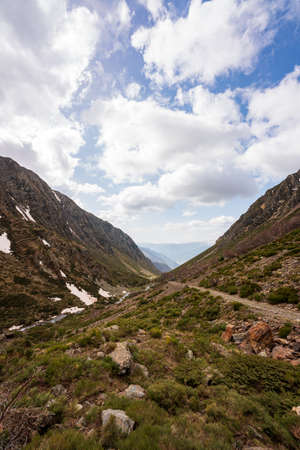 Panoramic views of the Unarre valley, from the Gola pond. Sunny day with some clouds, early spring.の写真素材