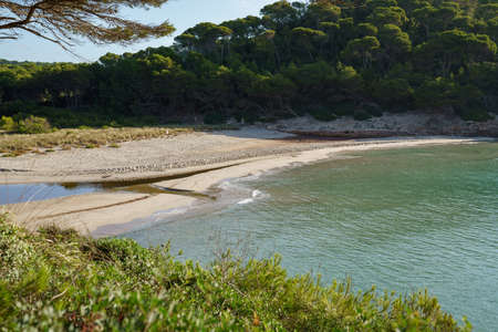 Cala Trebaluger, Menorca. September 2021. Paradisiacal beaches, without people in the middle of the Mediterranean.の写真素材