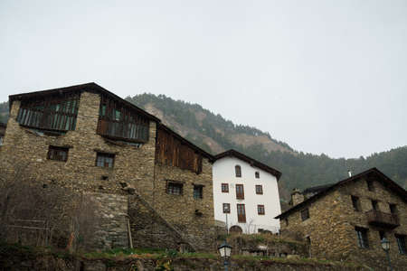 Pal, La Massana, Andorra. April 2022. Beautiful high mountain town. On a cold, snowy day in early spring.の写真素材