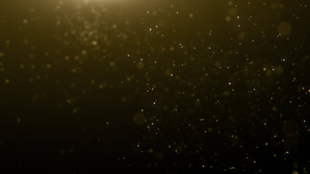 Abstract gold bokeh on black background. Glittering particles.