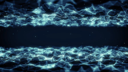 Abstract blue polygonal space low poly dark background with connecting dots and lines. Connection...