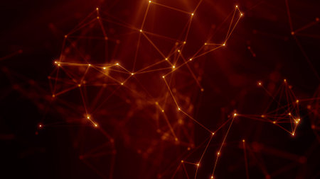Abstract 3d rendering of chaotic network structure. Futuristic technology style.