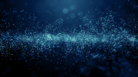 abstract blue bokeh background with particles and depth of fieldの写真素材