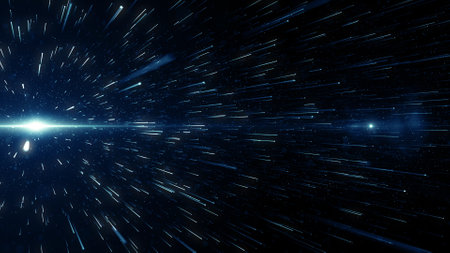 Star trail with lens flare and bokeh effect, abstract backgroundの写真素材