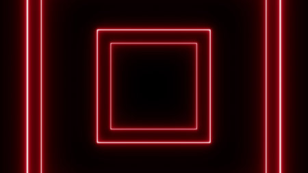 Neon rectangle frame on black background. 3D rendering. Neon square frame.