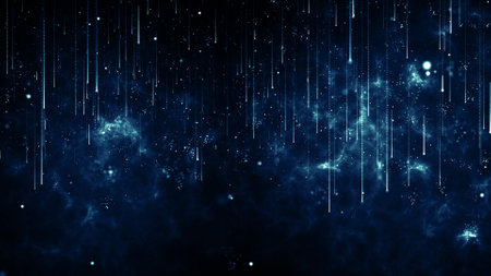 abstract dark blue background with stars and rain, 3d illustration
