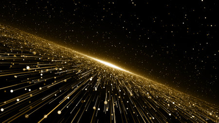 Golden particles on a black background. 3d rendering, 3d illustration.