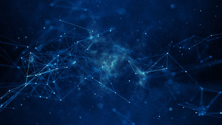 Abstract blue polygonal space low poly dark background with connecting dots and lines. Connection...