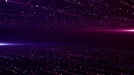Futuristic technology wave background design with glowing lines. Vector illustrationの写真素材