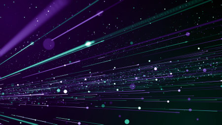 Futuristic technology wave background with glowing lines and dots. 3d renderingの写真素材