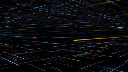 3d render, abstract background with blue and yellow lines and stripes.の写真素材