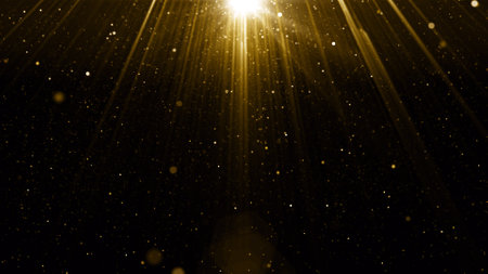 abstract gold bokeh background with light rays and lens flare