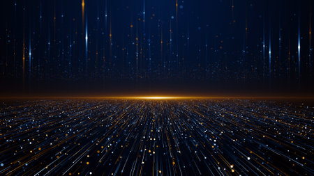 Futuristic technology background with glowing lines and particles. Vector illustration.