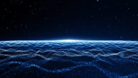 3D illustration of blue and white abstract background with waves and lights