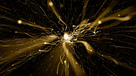 Abstract gold lightning on black background, 3D illustration of abstract background