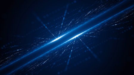 abstract blue technology background, glowing lines and particles. 3d rendering