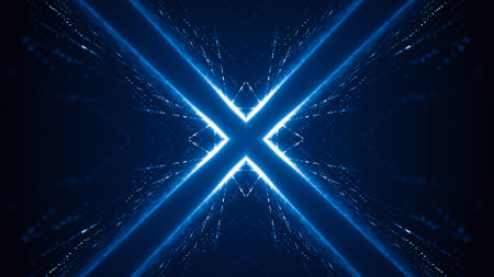 Abstract technology background with blue glowing lines. Futuristic vector illustration.の写真素材