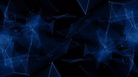 Abstract polygonal space low poly dark background with connecting dots and linesの写真素材