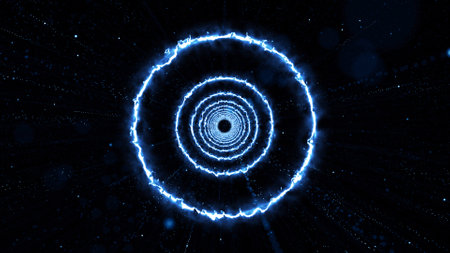 Glowing spiral with blue light on black background. 3D renderingの写真素材