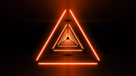 3D abstract background with neon lights. neon tunnel.space construction. 3d illustrationの写真素材