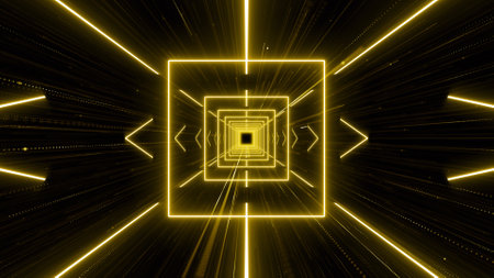 futuristic tunnel corridor with glowing lights 3d rendering wallpaper backgroundの写真素材