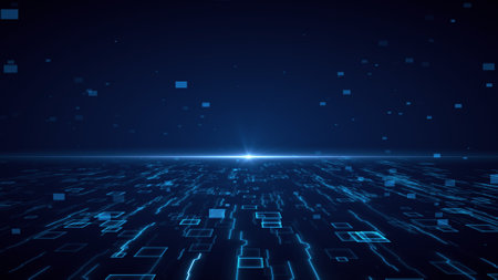 Futuristic technology background with hexagons and glowing lines. Vector illustrationの写真素材
