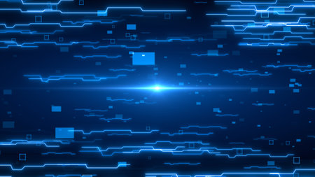 abstract blue technology background with glowing lines and dots. 3d renderingの写真素材