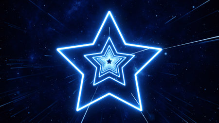 Glowing star on a dark blue background. 3D Renderingの写真素材