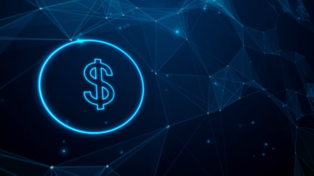 Dollar sign in circle on blue abstract polygonal background. Vector illustrationの写真素材