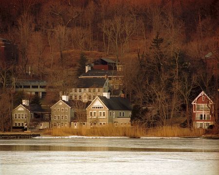 Dawn breaking at Cold Spring Harbor, NY in Winter