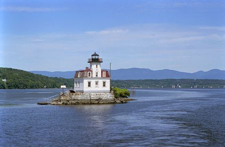 Isolated Lighthouse on the Hudson River, New Yorkの写真素材