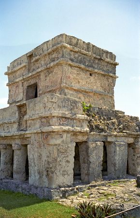 The Temple of Science at Tulum, Mexicoの写真素材