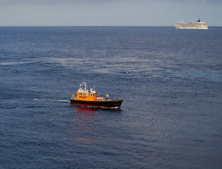 Cruise ship and Pilot ship at Sea outside of Bermuda 06/11