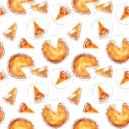 Watercolor hand drawn seamless pattern with pumpkin squash pieの写真素材