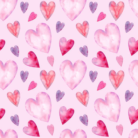 Watercolor Floral seamless pattern. Bouquets of pink hearts